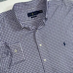 Ralph Lauren Performance Button Down Shirt Mens 2XB Blue Plaid Check Pony